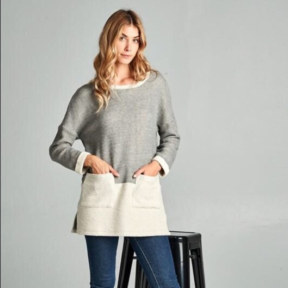 French Terry Pocket Colorblock Sweater - Picture 2 of 4